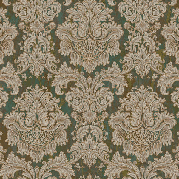 Green Rich Baroque Damask Wallpaper Deep Embossed Shimmering Vintage Design - Walloro High End Wallcoverings & More