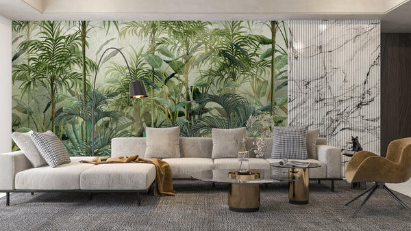 Green Trees Wallpaper, Tropical Wall Mural, Oversized Custom Size Wall Art, Non - Woven, Non - Adhesive, Modern Wall Paper, Removable - Adawall Wallpaper - Registered Trade Accounts Only, Wallpaper Wholesale Account - W77479 - Adawall Wholesale - Wallpaper Wholesaler