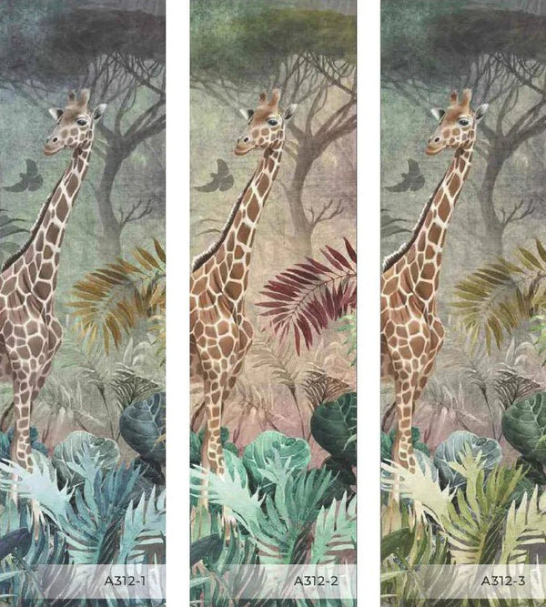 Green Tropical Forest Theme Wallpaper, Animals Wall Mural, Giraffe, Birds, Leaves, Jungle, Non - Pasted, Large Wall Art, Removable, Nature Theme - Adawall Wallpaper - Registered Trade Accounts Only, Wallpaper Wholesale Account - A312-1 - Adawall Wholesale - Wallpaper Wholesaler