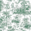 Green Tropical Toile Textured Wallpaper, Stylish Plants Animals Jungle Forest Theme Wallcovering - Walloro High End Wallcoverings & More