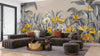 Grey Plants Wallpaper, Yellow Flowers Mural, Oversized Custom Size Wall Art, Non - Woven, Non - Adhesive, Modern Wall Paper, Removable - Adawall Wallpaper - Registered Trade Accounts Only, Wallpaper Wholesale Account - W77842 - Adawall Wholesale - Wallpaper Wholesaler