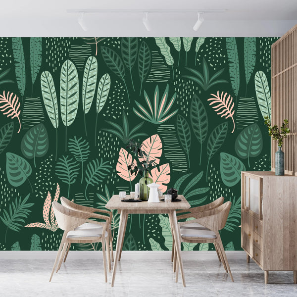 Hand Drawn Tropical Leaves Wallpaper, Seamless Pattern Mural, Oversized Custom Size Wall Art, Non - Woven, Non - Adhesive, Modern Wall Paper, Removable - Adawall Wallpaper - Registered Trade Accounts Only, Wallpaper Wholesale Account - W78026 - Adawall Wholesale - Wallpaper Wholesaler