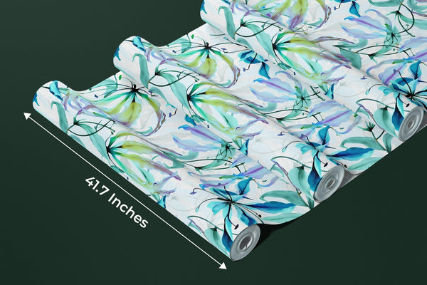 Hand Painted Flowers Shibori Wallpaper, Blue and Green Mural, Oversized Custom Size Wall Art, Non - Woven, Non - Adhesive, Modern Wall Paper, Removable - Adawall Wallpaper - Registered Trade Accounts Only, Wallpaper Wholesale Account - W77578 - Adawall Wholesale - Wallpaper Wholesaler