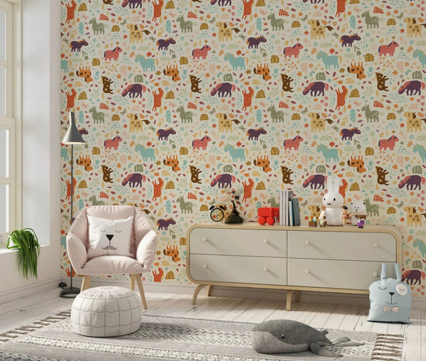 Horses, Clouds, Flowers Wallpaper, Sweet Seamless Pattern Mural, Oversized Custom Size Wall Art, Non - Woven, Non - Adhesive, Modern Wall Paper, Removable - Adawall Wallpaper - Registered Trade Accounts Only, Wallpaper Wholesale Account - W77539 - Adawall Wholesale - Wallpaper Wholesaler
