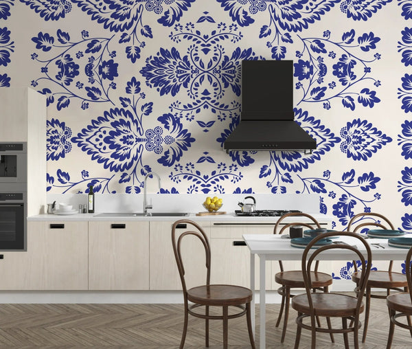 Ikat Floral Paisley Wallpaper, White Background Mural, Oversized Custom Size Wall Art, Non - Woven, Non - Adhesive, Modern Wall Paper, Removable - Adawall Wallpaper - Registered Trade Accounts Only, Wallpaper Wholesale Account - W77528 - Adawall Wholesale - Wallpaper Wholesaler