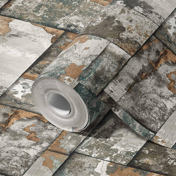 Industrial Rusted Stone Metallic Wallpaper, Realistic 3D Embossed Wall Decor, Industrial Aesthetic Wallcovering - Walloro High End Wallcoverings & More