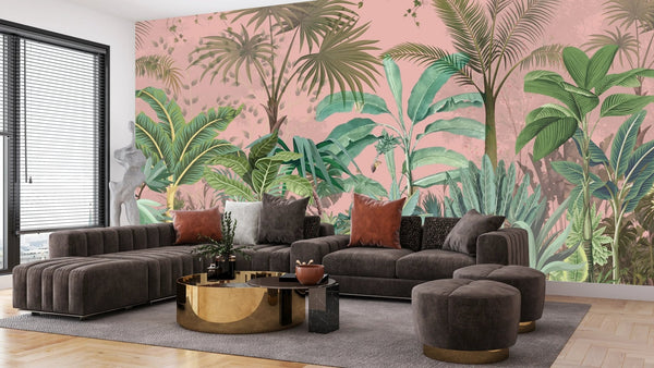 Jungle Wallpaper, Pink Sky Mural, Oversized Custom Size Wall Art, Non - Woven, Non - Adhesive, Modern Wall Paper, Removable - Adawall Wallpaper - Registered Trade Accounts Only, Wallpaper Wholesale Account - W77709 - Adawall Wholesale - Wallpaper Wholesaler
