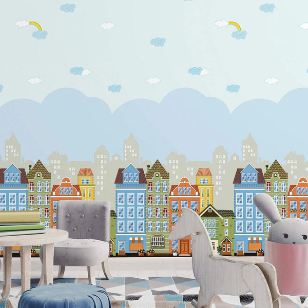 Kids Room Wallpaper, Textured Wallpaper, Apartments Cityscape Theme Boys Girls Bedroom Wall Paper, Nursery Wallcovering, 114 sq ft, Unisex - Adawall Wallpaper - Registered Trade Accounts Only, Wallpaper Wholesale Account - 8903-1 - Adawall Wholesale - Wallpaper Wholesaler