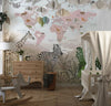 Kids World Map Wallpaper, Safari Animals Mural, Oversized Custom Size Wall Art, Non - Woven, Non - Adhesive, Modern Wall Paper, Removable - Adawall Wallpaper - Registered Trade Accounts Only, Wallpaper Wholesale Account - W78109 - Adawall Wholesale - Wallpaper Wholesaler