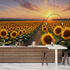 Panaroma Sunflowers, Sunset Wallpaper, Oil Painting Mural, Oversized Custom Size Wall Art, Non-Woven, Non-Adhesive, Modern Wall Paper, Removable