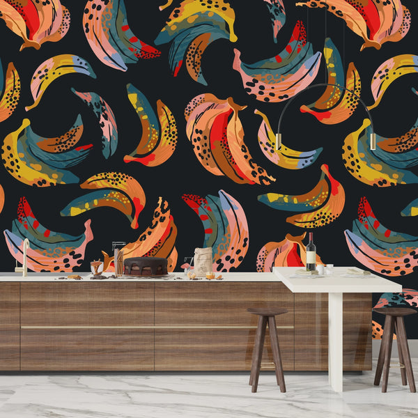 Abstract Bananas Wallpaper, Seamless Pattern Mural, Oversized Custom Size Wall Art, Non-Woven, Non-Adhesive, Modern Wall Paper, Removable