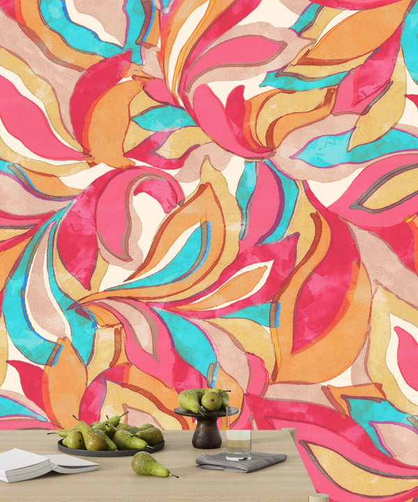 Elegant Floral Wallpaper, Seamless Pattern Mural, Oversized Custom Size Wall Art, Non-Woven, Non-Adhesive, Modern Wall Paper, Removable