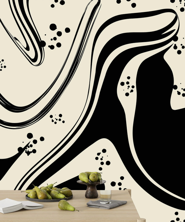 Abstract Black-White Wallpaper, Seamless Pattern Mural, Oversized Custom Size Wall Art, Non-Woven, Non-Adhesive, Modern Wall Paper, Removable
