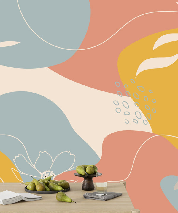Floral Shape Abstract Wallpaper, Colorful Mural, Oversized Custom Size Wall Art, Non-Woven, Non-Adhesive, Modern Wall Paper, Removable