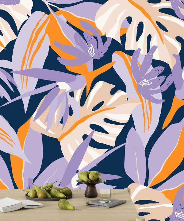 Wild Bright Tropical Wallpaper, Seamless Pattern Mural, Oversized Custom Size Wall Art, Non-Woven, Non-Adhesive, Modern Wall Paper, Removable