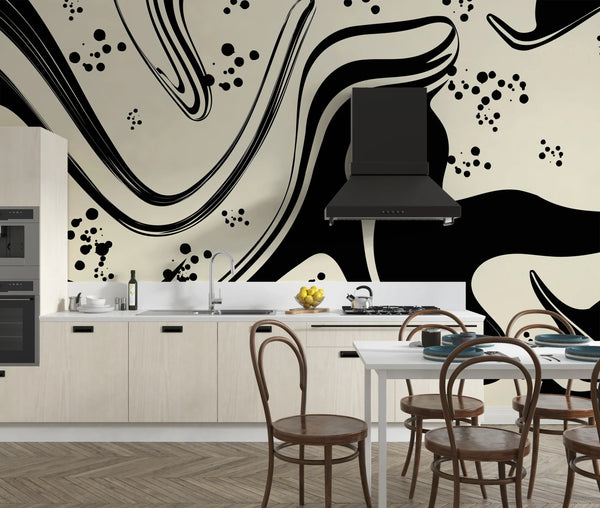 Abstract Black-White Wallpaper, Seamless Pattern Mural, Oversized Custom Size Wall Art, Non-Woven, Non-Adhesive, Modern Wall Paper, Removable