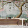 Willow Tree Wallpaper, Pink Flowers Mural, Oversized Custom Size Wall Art, Non-Woven, Non-Adhesive, Modern Wall Paper, Removable