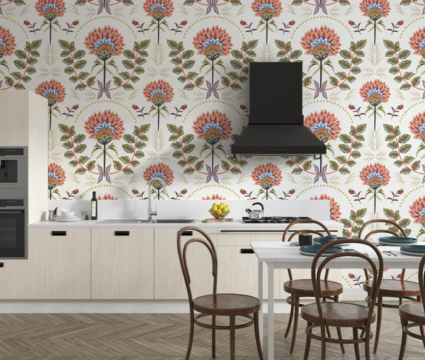 Floral Wallpaper, Boho Mural, Oversized Custom Size Wall Art, Non-Woven, Non-Adhesive, Modern Wall Paper, Removable