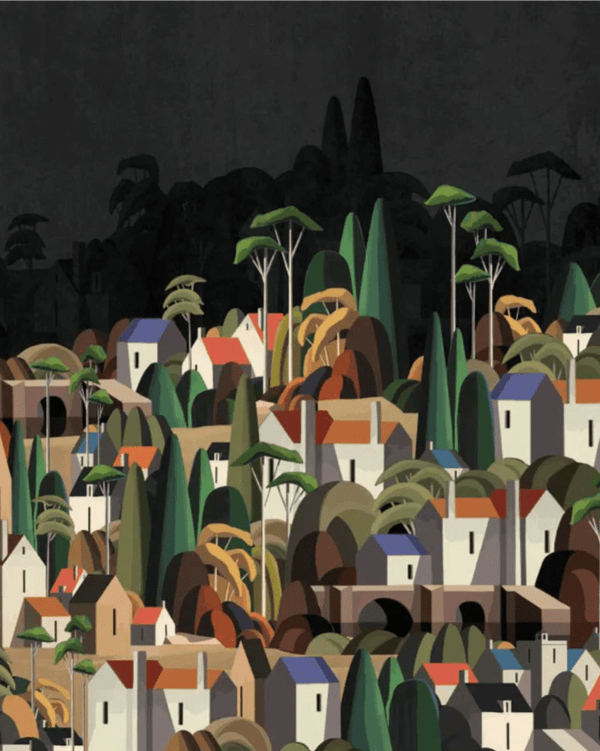 Landscape Wall Mural Houses Cityscape Stylish Wallpaper, Black Oversized Custom Size Wall Covering, Non - Woven, Non - Adhesive, Modern Large Art - Adawall Wallpaper - Registered Trade Accounts Only, Wallpaper Wholesale Account - t_SE318-1 - Adawall Wholesale - Wallpaper Wholesaler
