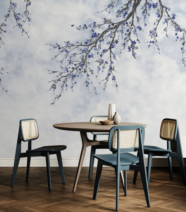 Large Blossom Tree Wallpaper, Blue Chinoiserie Nature Flowers Wall Mural, Custom Size Wall Covering, Non - Woven, Non - Pasted, Removable, Washable, Floral Art - Adawall Wallpaper - Registered Trade Accounts Only, Wallpaper Wholesale Account - FJ302-2 - Adawall Wholesale - Wallpaper Wholesaler