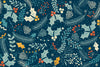 Leaves and Berries, Dark Blue Background Wallpaper, Seamless Pattern Mural, Oversized Custom Size Wall Art, Non - Woven, Non - Adhesive, Modern Wall Paper, Removable - Adawall Wallpaper - Registered Trade Accounts Only, Wallpaper Wholesale Account - W78034 - Adawall Wholesale - Wallpaper Wholesaler