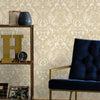 Light Beige, Gold Luxury 3D Damask Wallpaper, Premium Sparkling Velvet Feeling Flocked Wallcovering - Walloro High End Wallcoverings & More