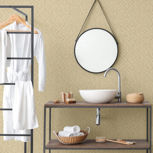 Light Beige Solid Color Square Pattern Wallpaper, 3D Embossed Glossy Sleek Checkered Geometric Wall Paper - Walloro High End Wallcoverings & More