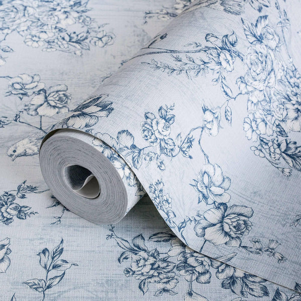 Light Blue Elegant Chinoiserie Blossom Floral Wallpaper, Animal Print Birds Flowers Botanical Pattern - Adawall Wallpaper - Registered Trade Accounts Only, Wallpaper Wholesale Account - 9914-2 - Adawall Wholesale - Wallpaper Wholesaler