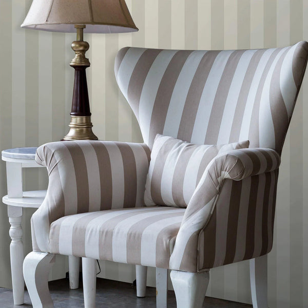 Light Neutral Timeless Bold Striped Wallpaper, Flocked Textured Velvet Feeling Thick Lines Wallcovering - Walloro High End Wallcoverings & More