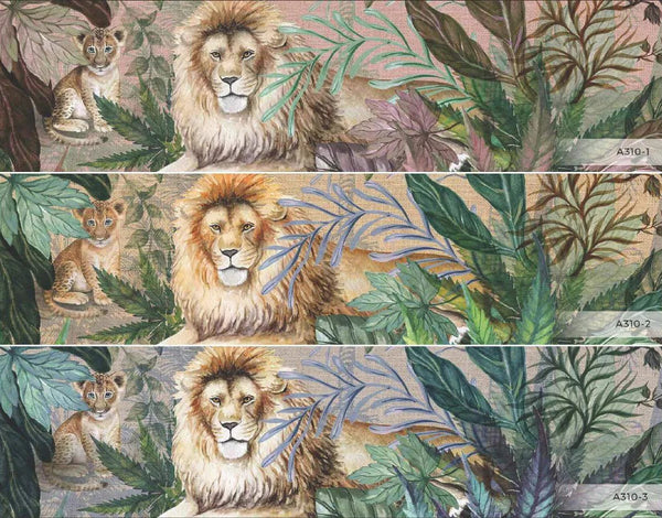 Lion Jungle Wall Mural, Gray Tropical Wall Mural, Interior Decor, Non - Pasted, Extra Large Wall Print, Removable, Forest Theme Wall Art - Adawall Wallpaper - Registered Trade Accounts Only, Wallpaper Wholesale Account - A310-3 - Adawall Wholesale - Wallpaper Wholesaler