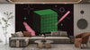 Green Cube Wallpaper, Abstract Geometric Shapes Mural, Oversized Custom Size Wall Art, Non-Woven, Non-Adhesive, Modern Wall Paper, Removable