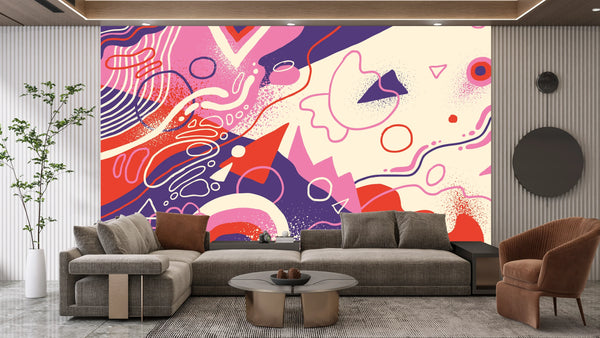 Abstract Shapes Wallpaper, Purple and Pink Mural, Oversized Custom Size Wall Art, Non-Woven, Non-Adhesive, Modern Wall Paper, Removable