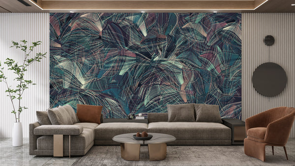 Dark Blue and Red Wallpaper, Abstract Shapes Mural, Oversized Custom Size Wall Art, Non-Woven, Non-Adhesive, Modern Wall Paper, Removable