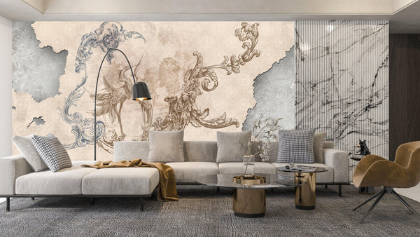 Baroque Wallpaper, Classic Style Mural, Oversized Custom Size Wall Art, Non-Woven, Non-Adhesive, Modern Wall Paper, Removable