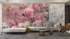 Pink Flowers Wallpaper, Through Glass, Water Drops Mural, Oversized Custom Size Wall Art, Non-Woven, Non-Adhesive, Modern Wall Paper, Removable