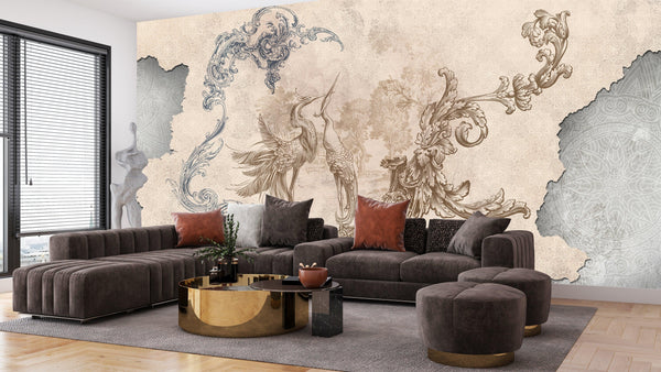 Baroque Wallpaper, Classic Style Mural, Oversized Custom Size Wall Art, Non-Woven, Non-Adhesive, Modern Wall Paper, Removable