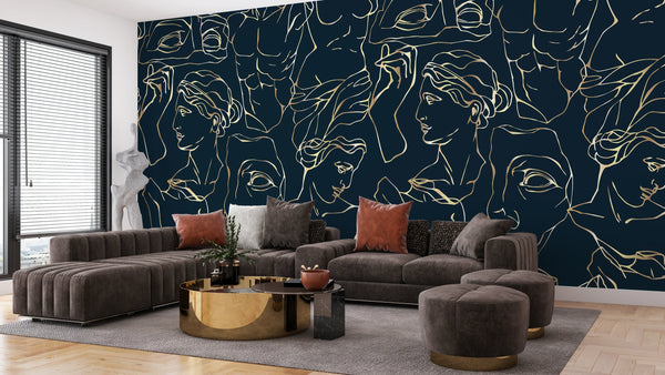 Antique Marble Statues Wallpaper, Seamless Pattern Mural, Oversized Custom Size Wall Art, Non-Woven, Non-Adhesive, Modern Wall Paper, Removable