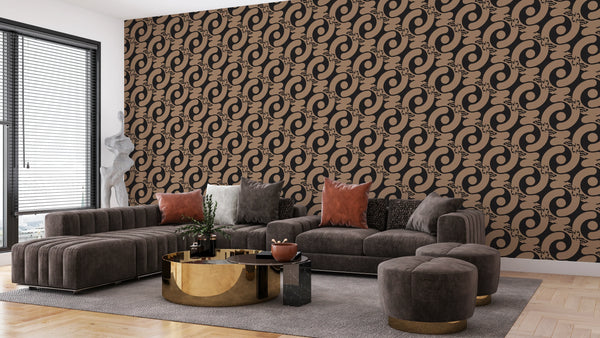 Geometric Abstract Brown Chainy Wallpaper, Seamless Pattern Mural, Oversized Custom Size Wall Art, Non-Woven, Non-Adhesive, Modern Wall Paper, Removable