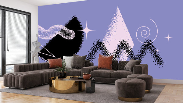 Geometric Shapes Wallpaper, Purple Background Mural, Oversized Custom Size Wall Art, Non-Woven, Non-Adhesive, Modern Wall Paper, Removable