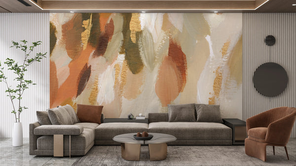 Abstract Hand Painted Wallpaper, Stylish Mural, Oversized Custom Size Wall Art, Non-Woven, Non-Adhesive, Modern Wall Paper, Removable