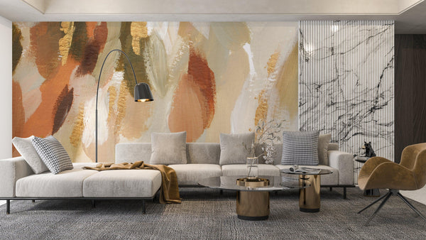 Abstract Hand Painted Wallpaper, Stylish Mural, Oversized Custom Size Wall Art, Non-Woven, Non-Adhesive, Modern Wall Paper, Removable