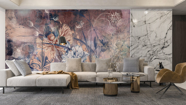 Flowers Wallpaper, Fresco Mural, Oversized Custom Size Wall Art, Non-Woven, Non-Adhesive, Modern Wall Paper, Removable