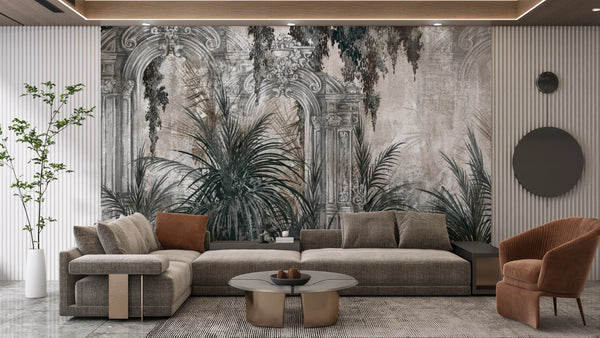 Columns in the Tropics Wallpaper, Watercolor Style Mural, Oversized Custom Size Wall Art, Non-Woven, Non-Adhesive, Modern Wall Paper, Removable