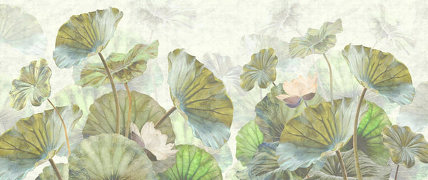 Lotus Leaves Wallpaper, Botanical Mural, Oversized Custom Size Wall Art, Non - Woven, Non - Adhesive, Modern Wall Paper, Removable - Adawall Wallpaper - Registered Trade Accounts Only, Wallpaper Wholesale Account - W77813 - Adawall Wholesale - Wallpaper Wholesaler