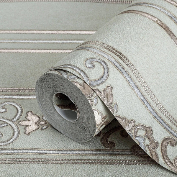 Luxury Deep Embossed Striped Wallpaper, Damask 3D Textured Wallcovering, Traditional, Large 114 sq ft Roll, Bedroom, Bathroom Wallpaper - Walloro High End Wallcoverings & More