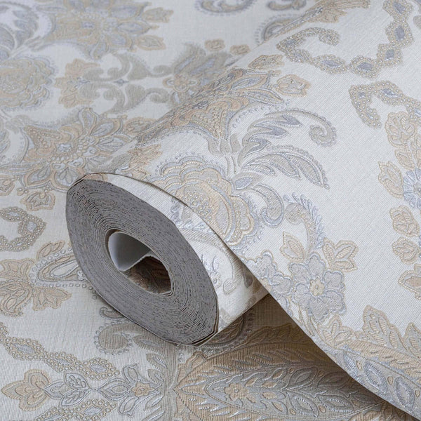 Luxury Deep Embossed Striped Wallpaper, Shiny Light Color Damask 3D Textured Wallcovering, Traditional, Large 114 sq ft Roll, Accent Wall - Walloro High End Wallcoverings & More
