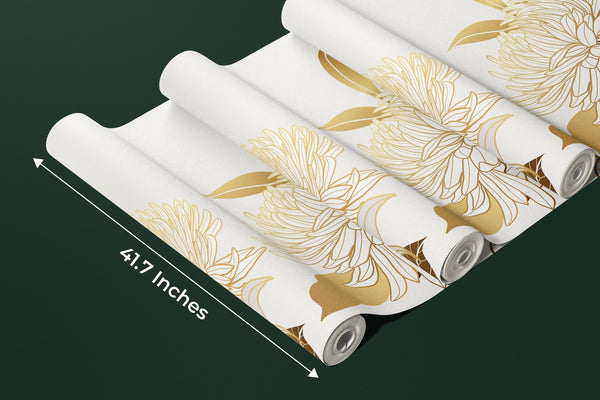 Luxury Gold Floral Wallpaper, White Background Mural, Oversized Custom Size Wall Art, Non - Woven, Non - Adhesive, Modern Wall Paper, Removable - Adawall Wallpaper - Registered Trade Accounts Only, Wallpaper Wholesale Account - W77902 - Adawall Wholesale - Wallpaper Wholesaler