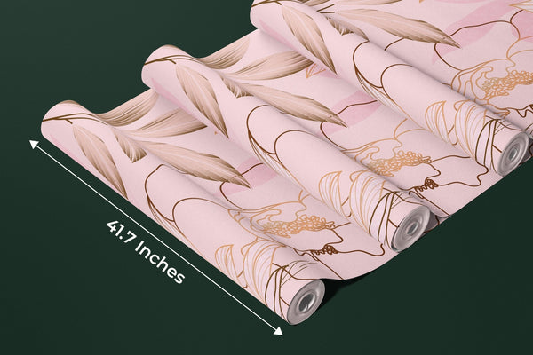 Luxury Golden, Pink Wallpaper, Tropical Flower Mural, Oversized Custom Size Wall Art, Non - Woven, Non - Adhesive, Modern Wall Paper, Removable - Adawall Wallpaper - Registered Trade Accounts Only, Wallpaper Wholesale Account - W77938 - Adawall Wholesale - Wallpaper Wholesaler
