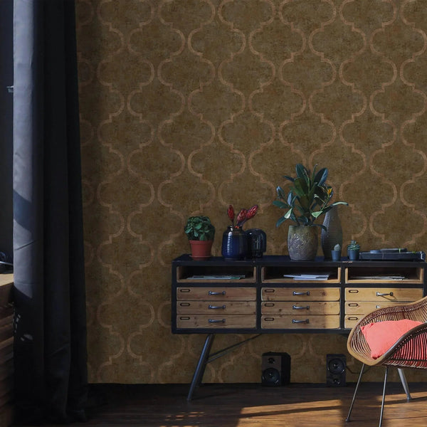 Luxury Moroccan Embossed Wallpaper, Rich Textured Wallcovering, Traditional, Shiny Dark Brown, Extra Large 114 sq ft Roll, Washable, Elegant - Adawall Wallpaper - Registered Trade Accounts Only, Wallpaper Wholesale Account - 4703-5 - Adawall Wholesale - Wallpaper Wholesaler