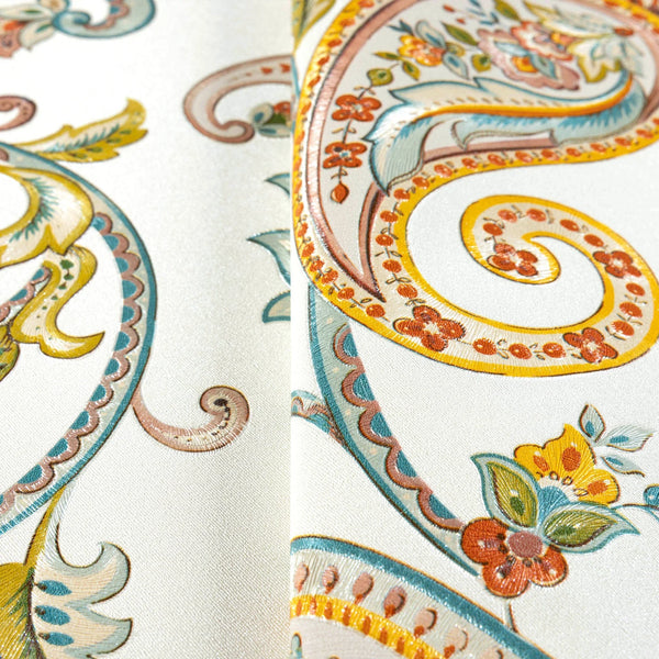 Luxury Paisley Deep Embossed Wallpaper, White Vivid Colors Traditional Rich Textured Wallcovering - Walloro High End Wallcoverings & More